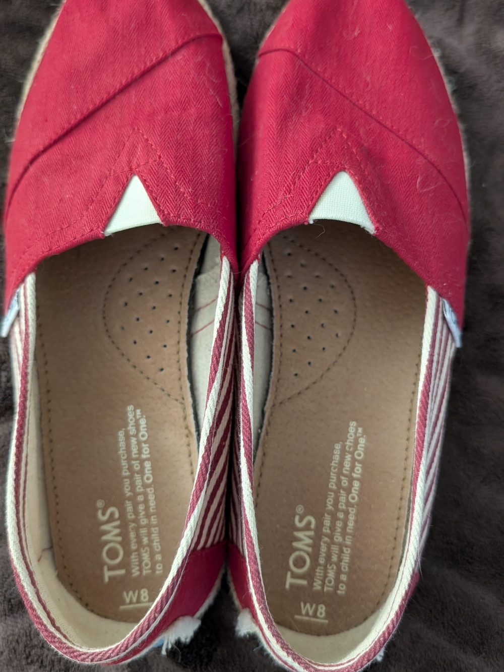 TOMS Women's Red & White Striped Classic Canvas Slip-On Shoes